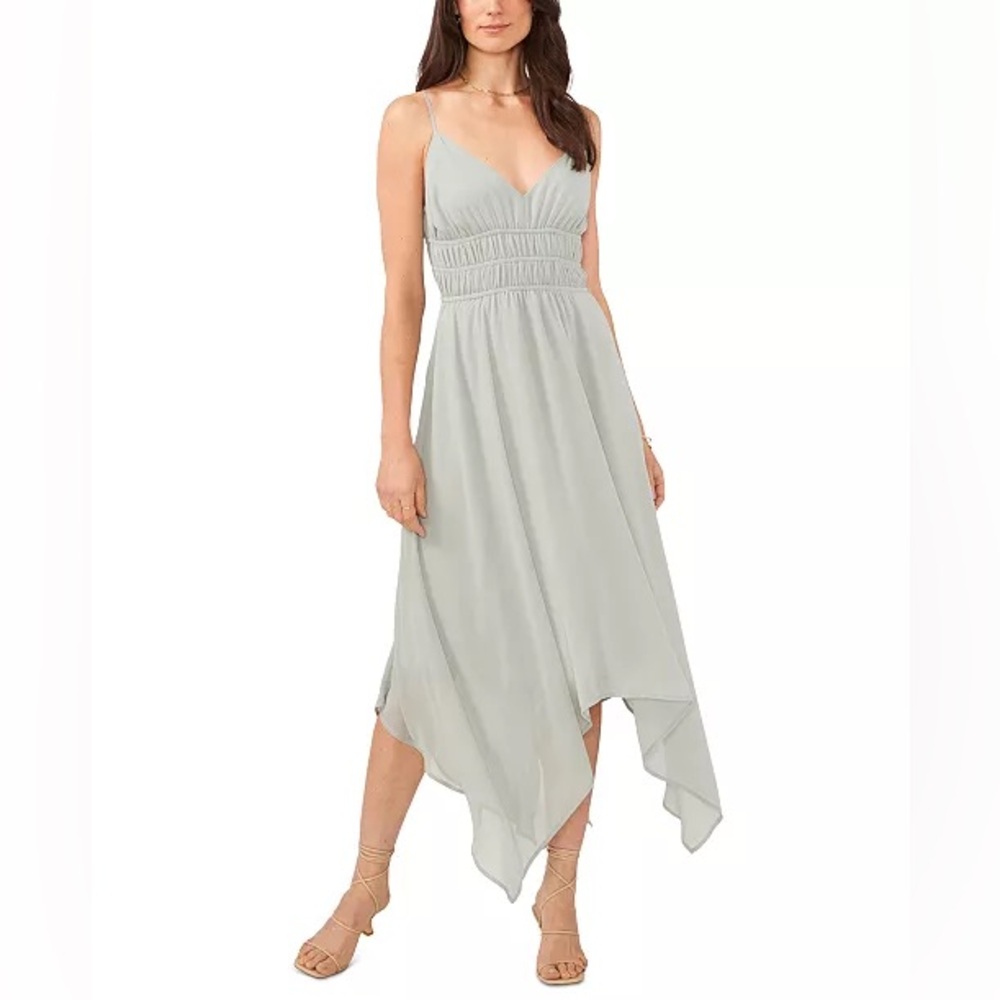 1.STATE Triangle Handkerchief-Hem Midi Dress